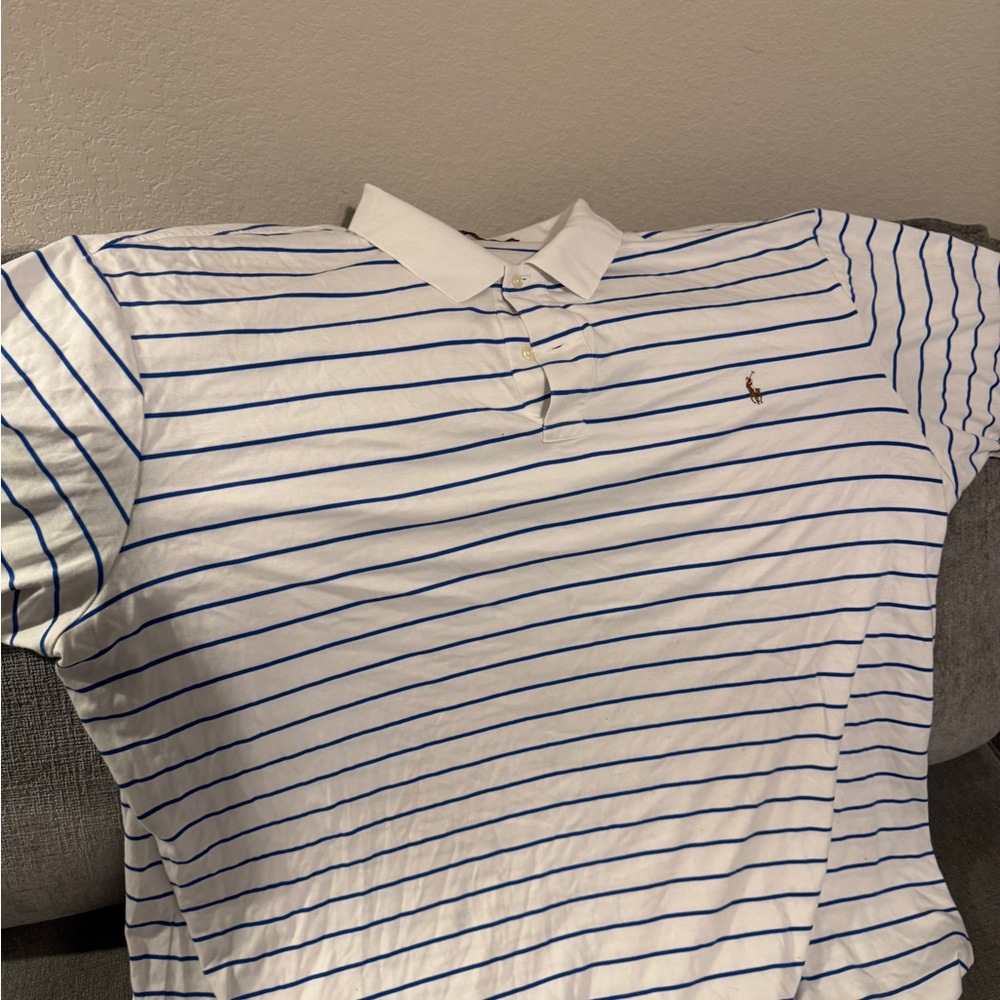 Ralph Lauren White and Blue Striped Polo Shirt